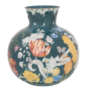 Ginori Giardino Dell'Iris Spherical Vase w/ Relief Decor Leaf
